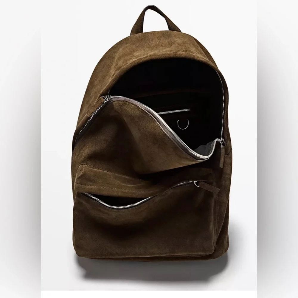 NIP- Massimo Dutti Suede Leather Backpack with Zip